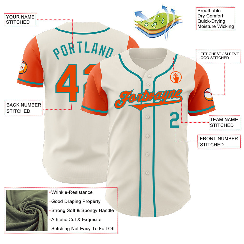 Custom Cream Orange-Teal Authentic Two Tone Baseball Jersey baseball jersey product view 3