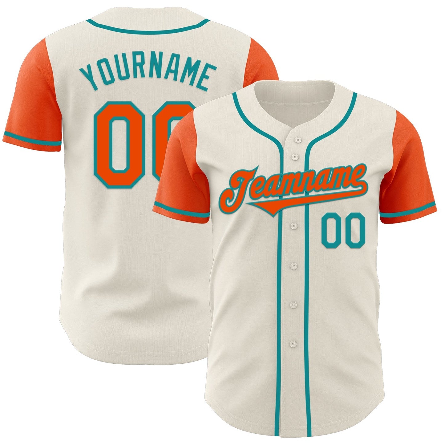 Custom Cream Orange-Teal Authentic Two Tone Baseball Jersey baseball jersey product view 1
