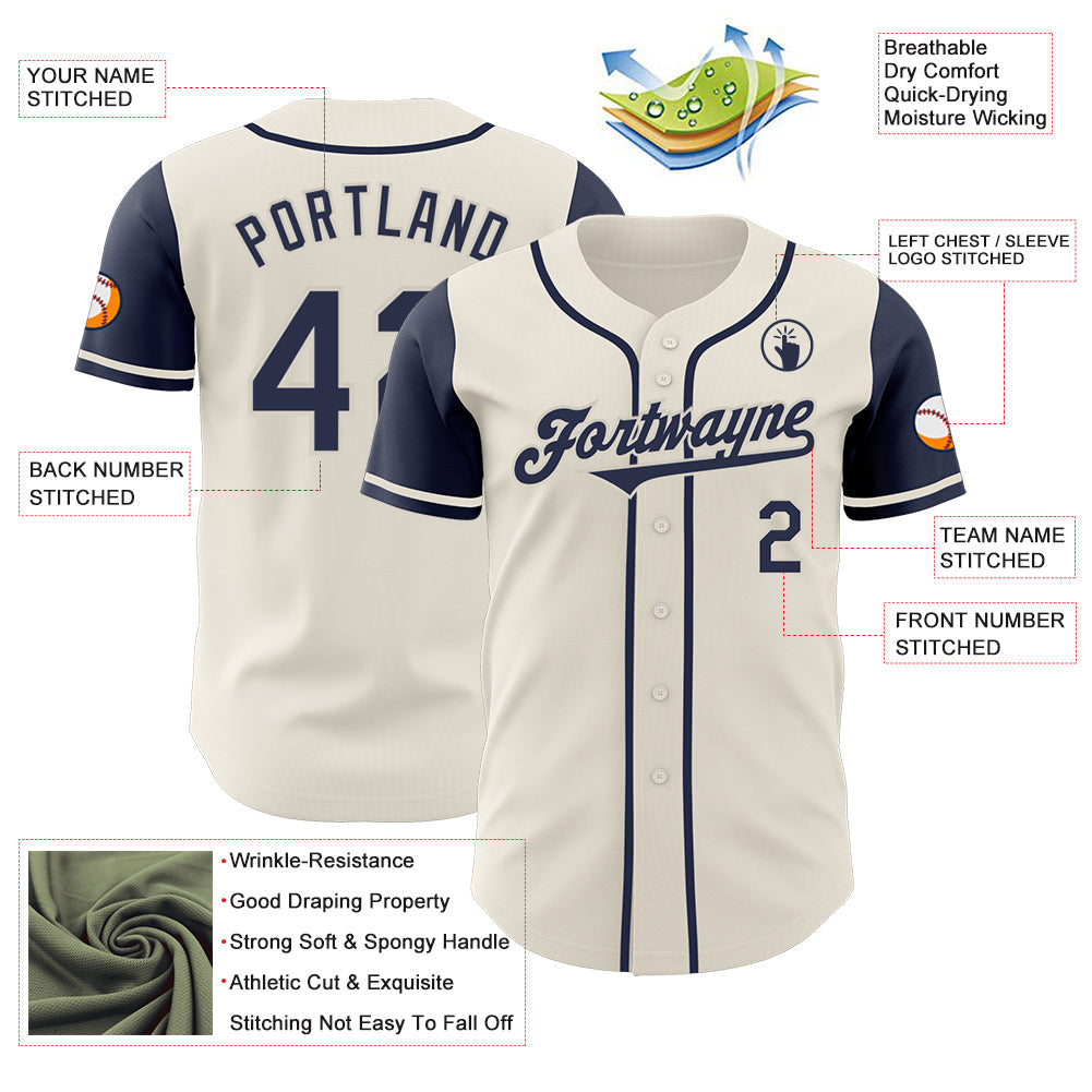Custom Cream Navy Authentic Two Tone Baseball Jersey baseball jersey product view 3