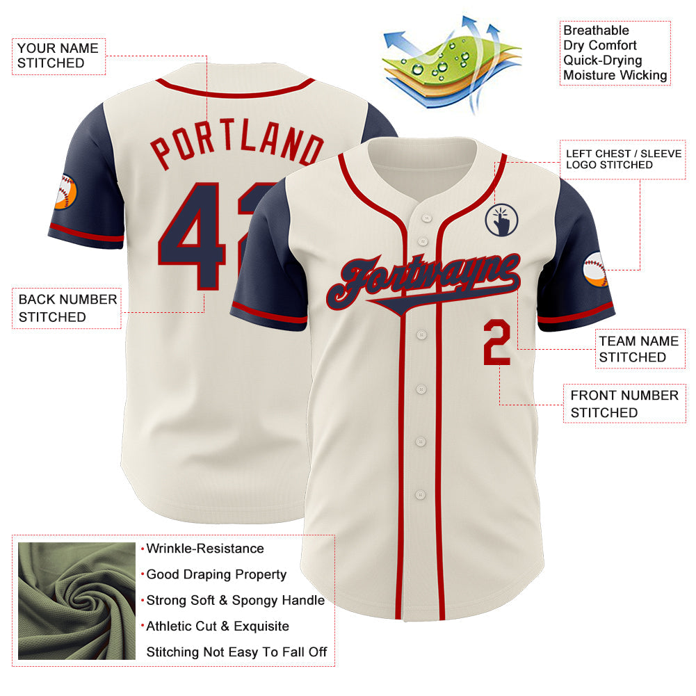 Custom Cream Navy-Red Authentic Two Tone Baseball Jersey baseball jersey product view 3