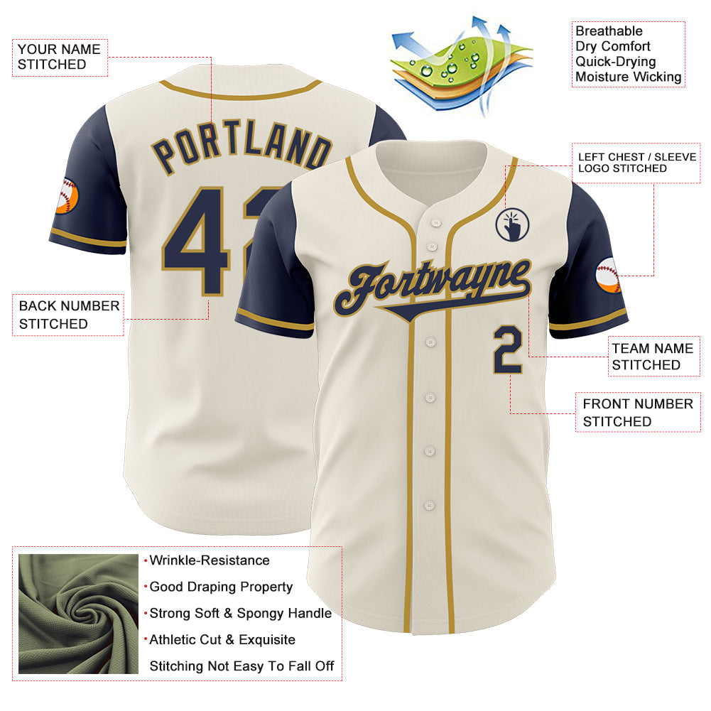 Custom Cream Navy-Old Gold Authentic Two Tone Baseball Jersey baseball jersey product view 3