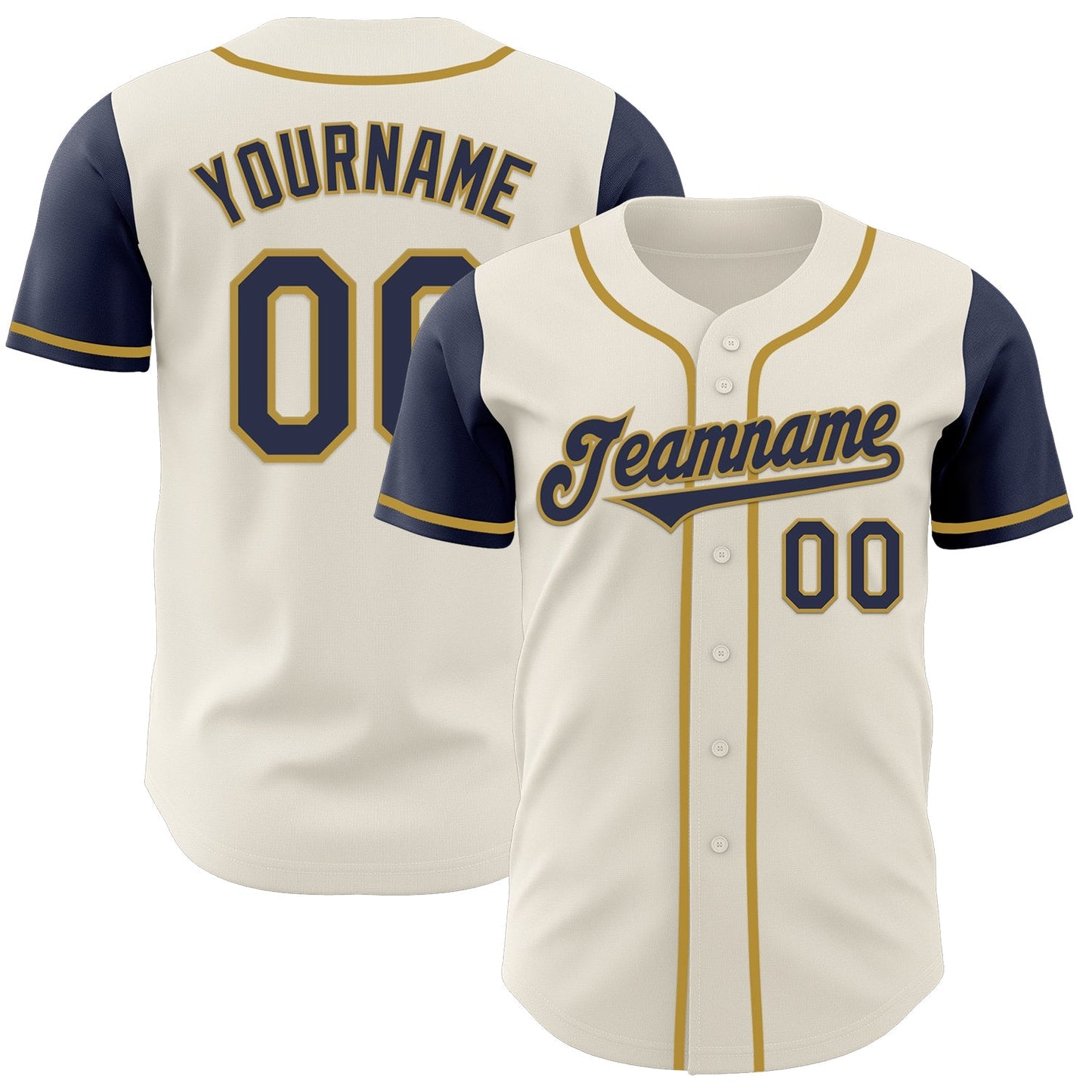 Custom Cream Navy-Old Gold Authentic Two Tone Baseball Jersey baseball jersey product view 1