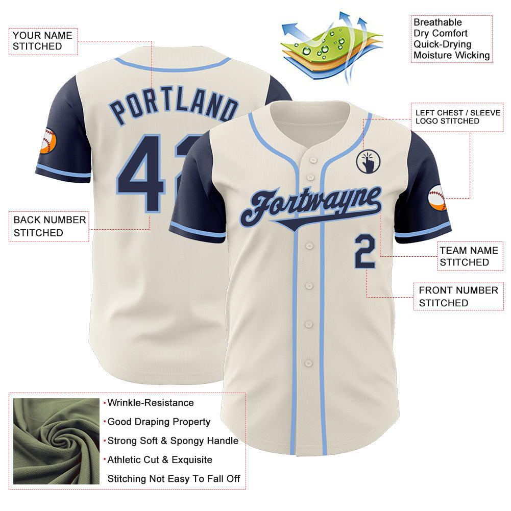 Custom Cream Navy-Light Blue Authentic Two Tone Baseball Jersey baseball jersey product view 3