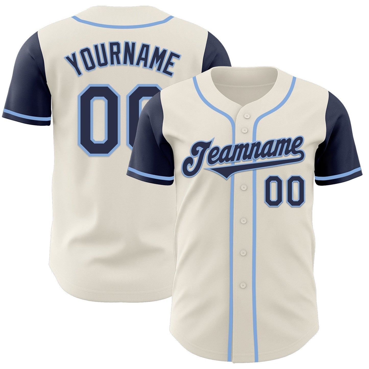 Custom Cream Navy-Light Blue Authentic Two Tone Baseball Jersey baseball jersey product view 1