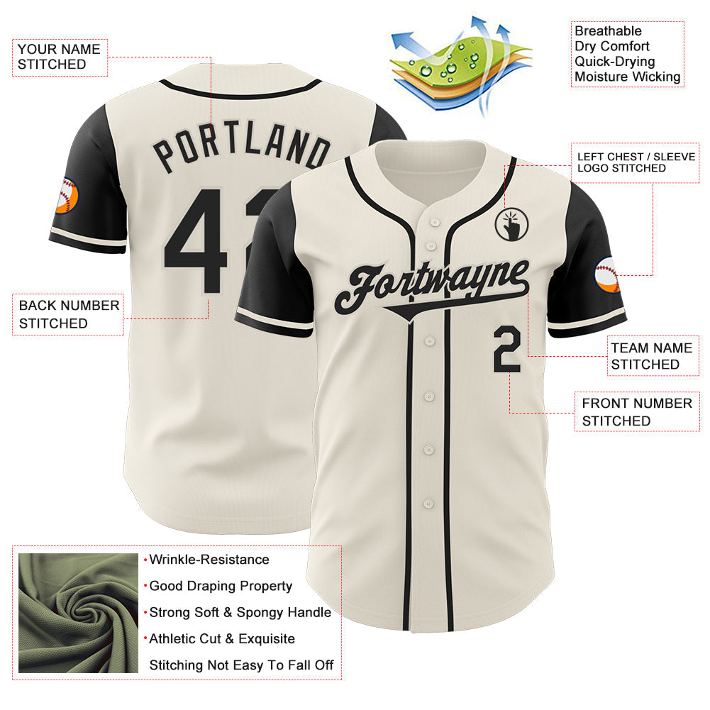 Custom Cream Black Authentic Two Tone Baseball Jersey baseball jersey product view 3