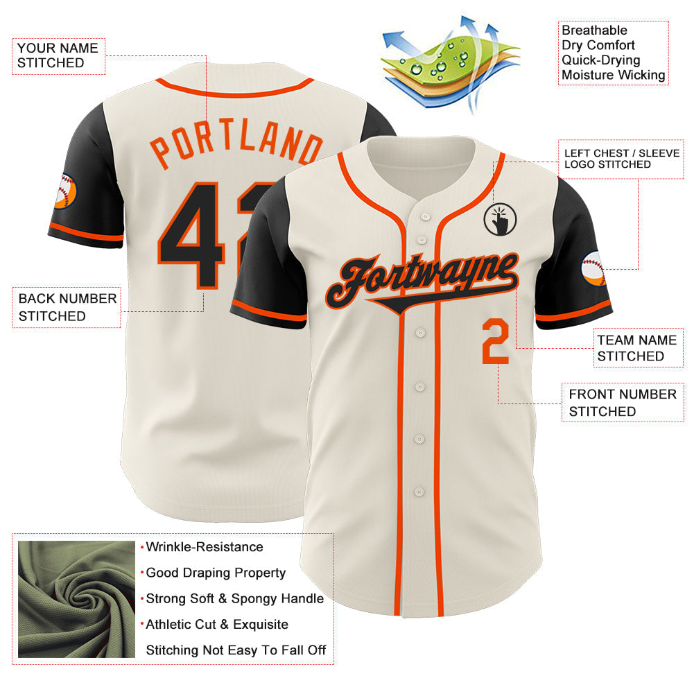 Custom Cream Black-Orange Authentic Two Tone Baseball Jersey baseball jersey product view 3