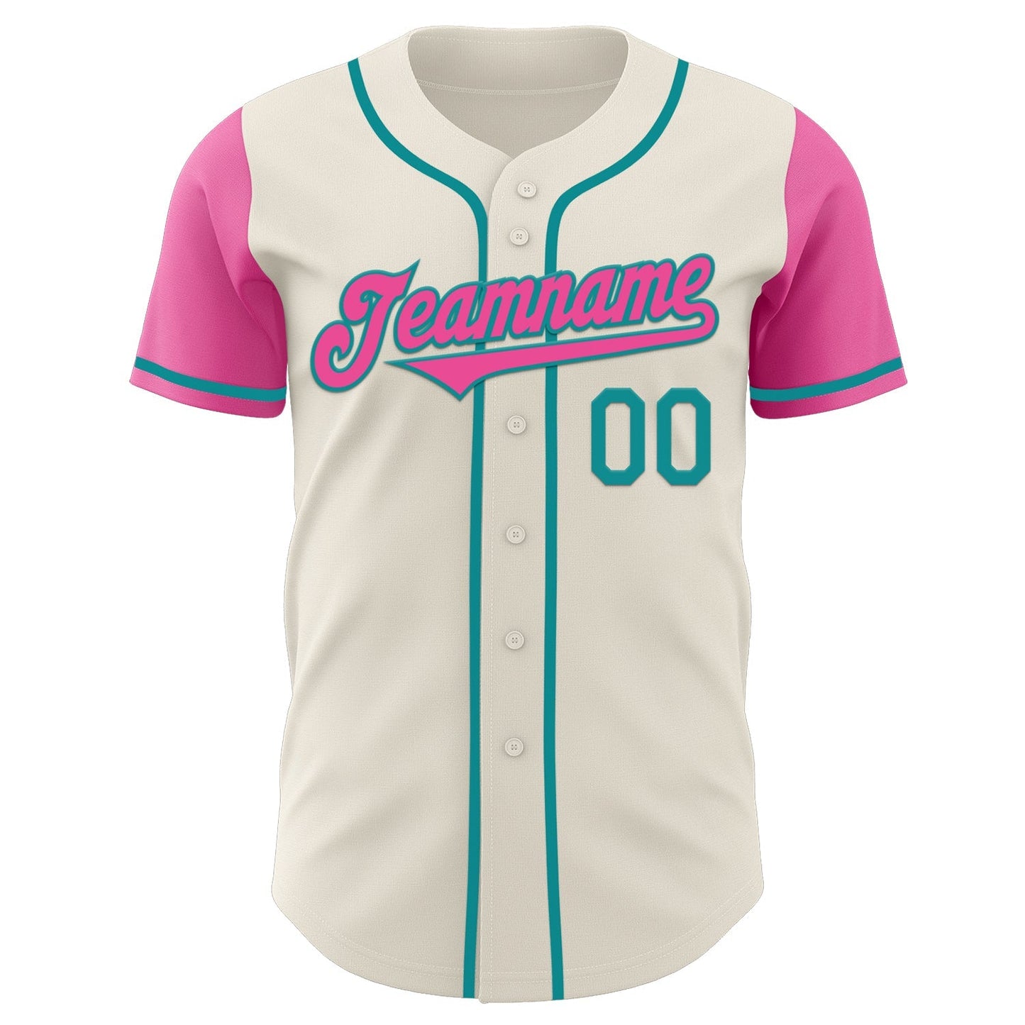 Custom Cream Pink-Teal Authentic Two Tone Baseball Jersey baseball jersey product view 2