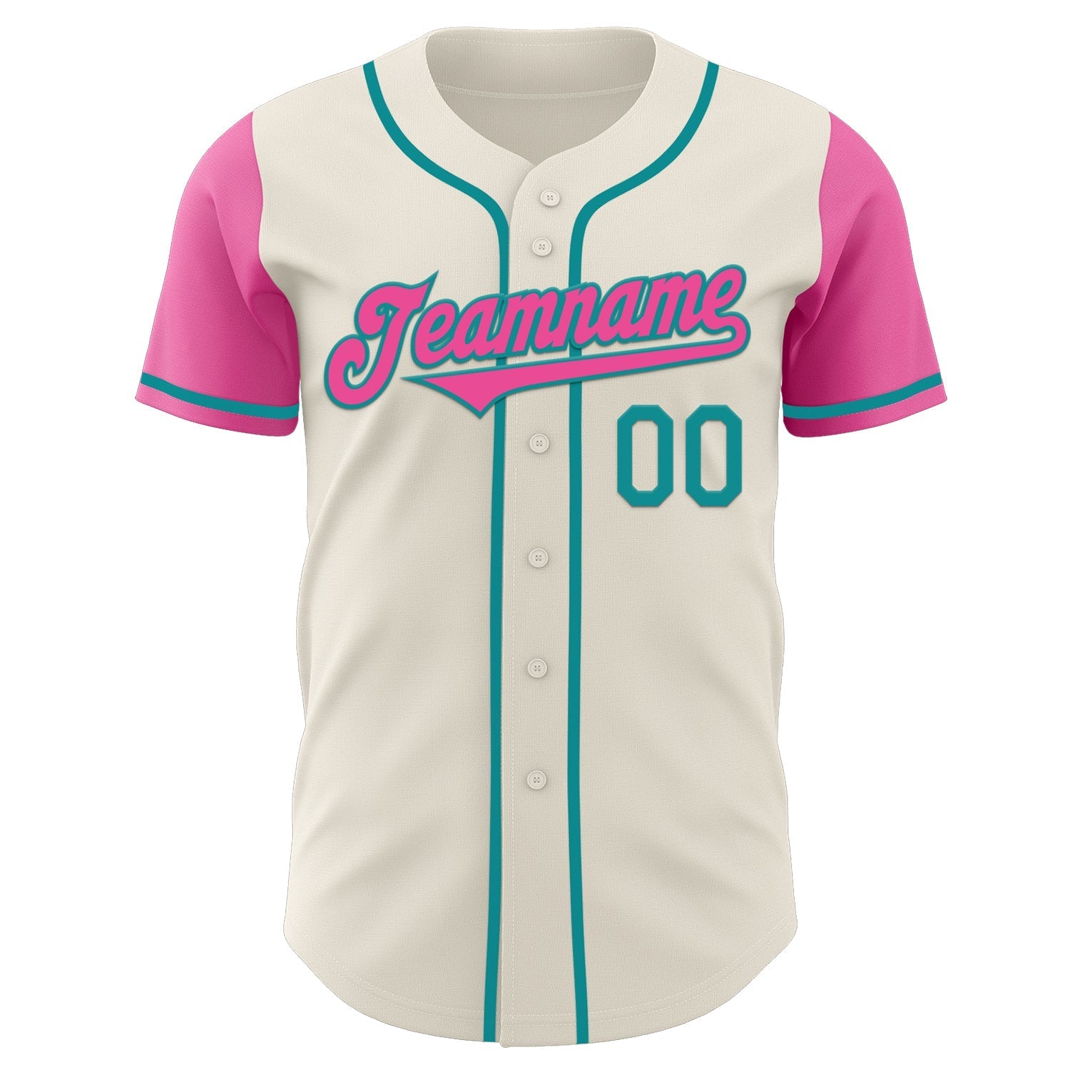 Custom Cream Pink-Teal Authentic Two Tone Baseball Jersey baseball jersey product view 2
