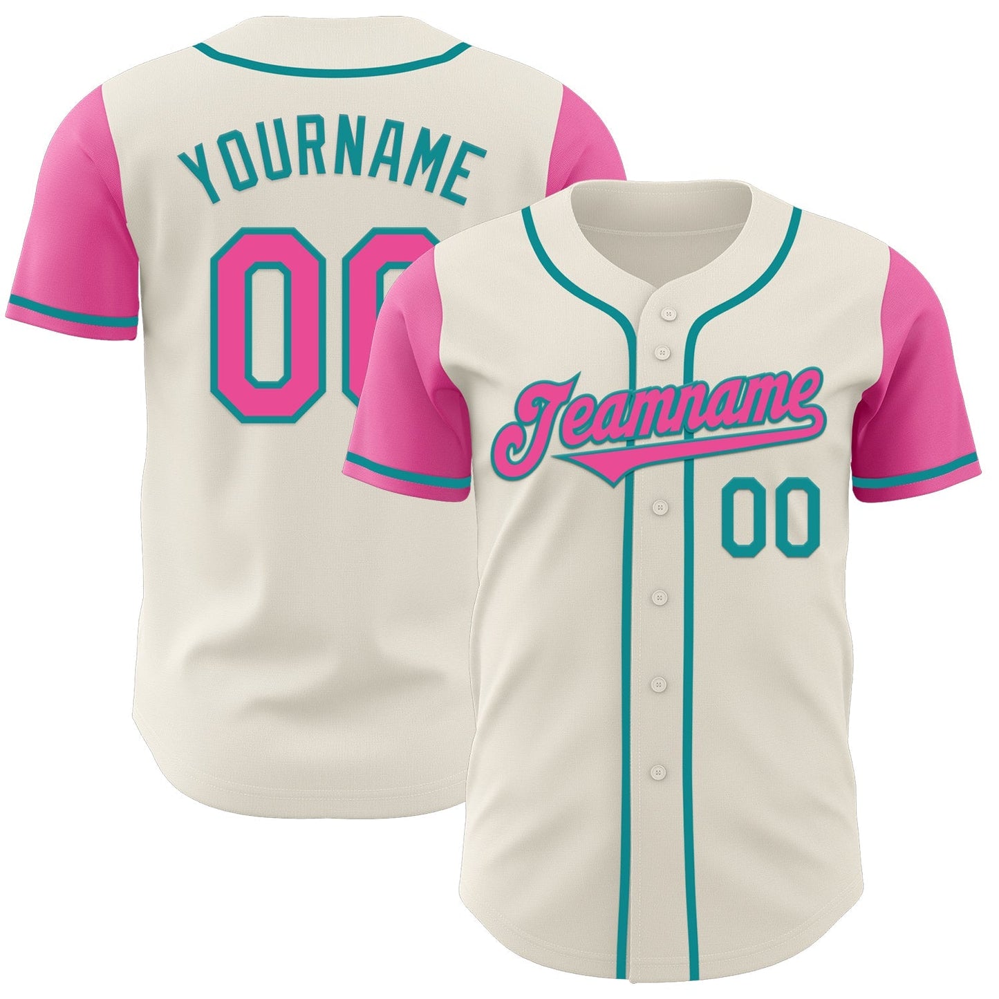Custom Cream Pink-Teal Authentic Two Tone Baseball Jersey baseball jersey product view 1
