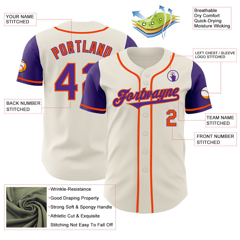 Custom Cream Purple-Orange Authentic Two Tone Baseball Jersey baseball jersey product view 3