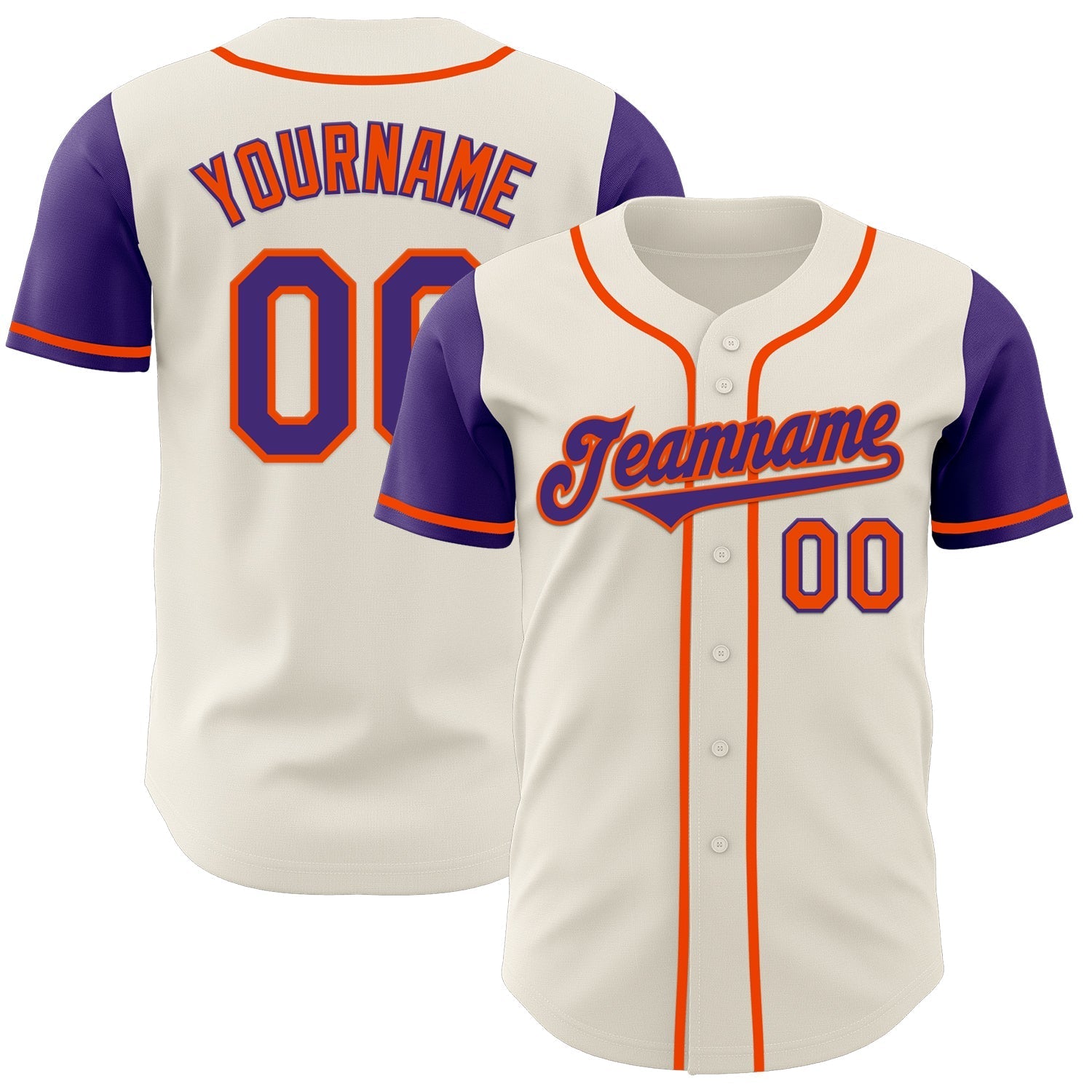 Custom Cream Purple-Orange Authentic Two Tone Baseball Jersey baseball jersey product view 1