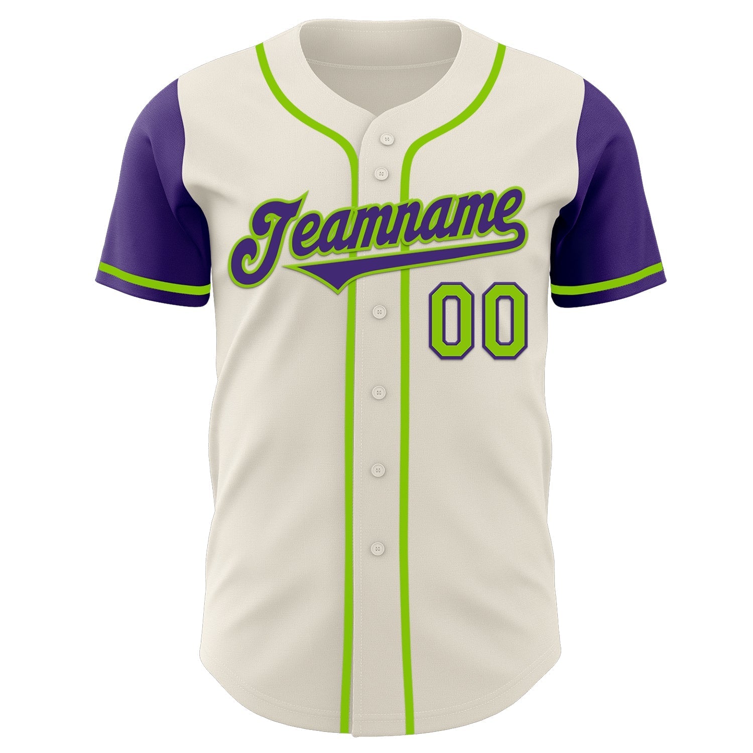 Custom Cream Purple-Neon Green Authentic Two Tone Baseball Jersey baseball jersey product view 2