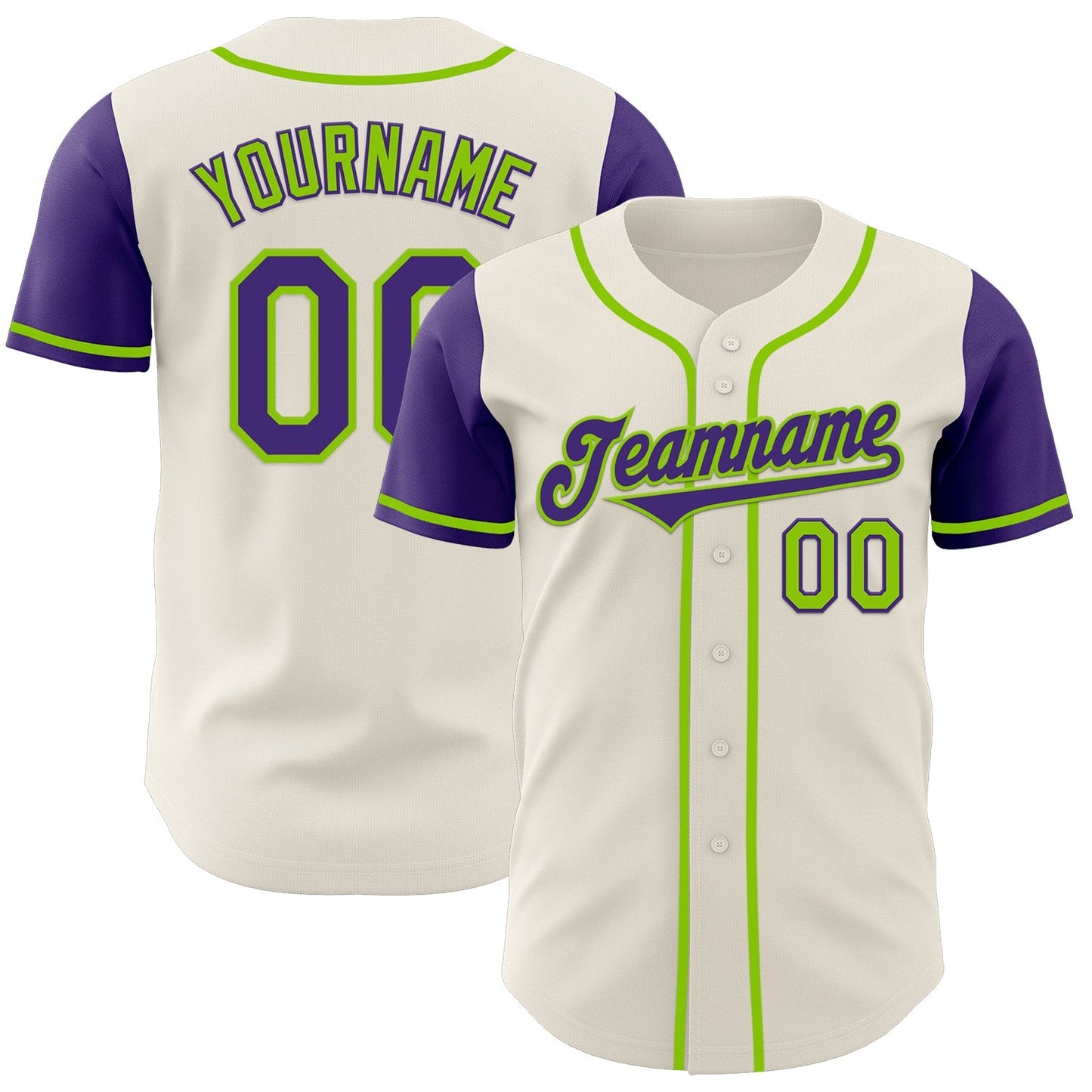 Custom Cream Purple-Neon Green Authentic Two Tone Baseball Jersey baseball jersey product view 1