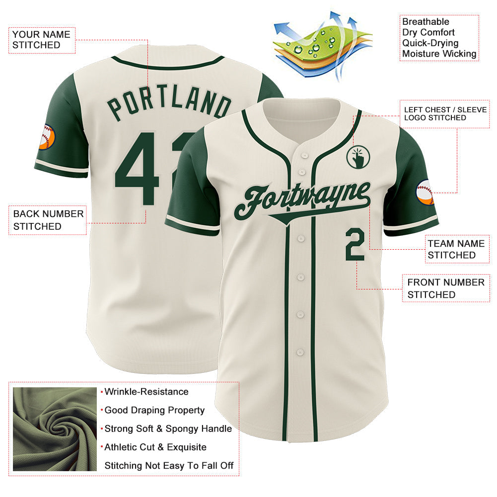Custom Cream Green Authentic Two Tone Baseball Jersey baseball jersey product view 3