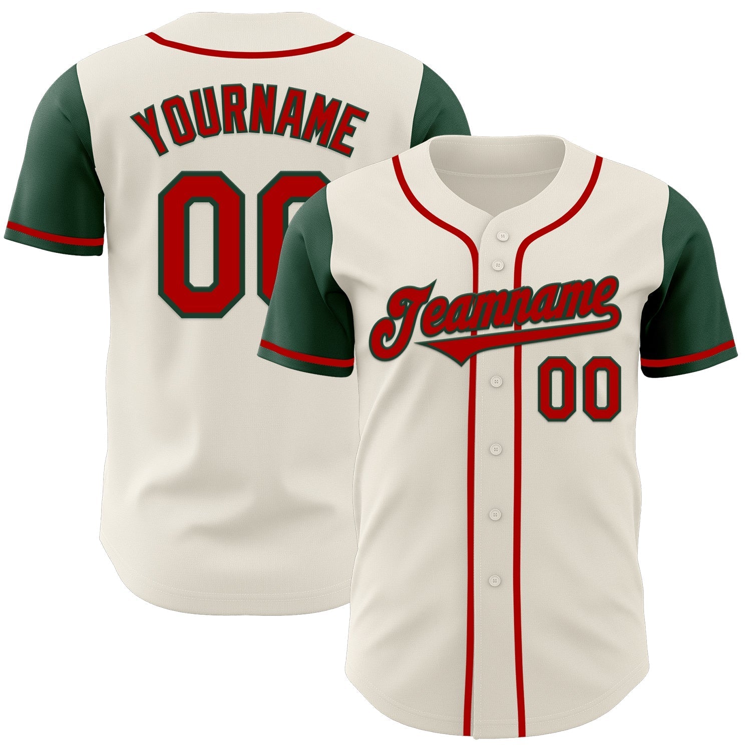 Custom Cream Red-Green Authentic Two Tone Baseball Jersey baseball jersey product view 1