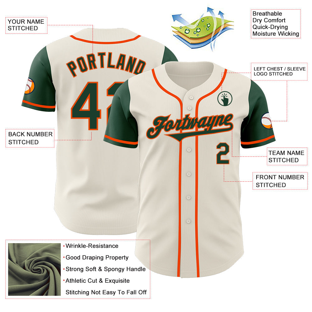 Custom Cream Green-Orange Authentic Two Tone Baseball Jersey baseball jersey product view 3