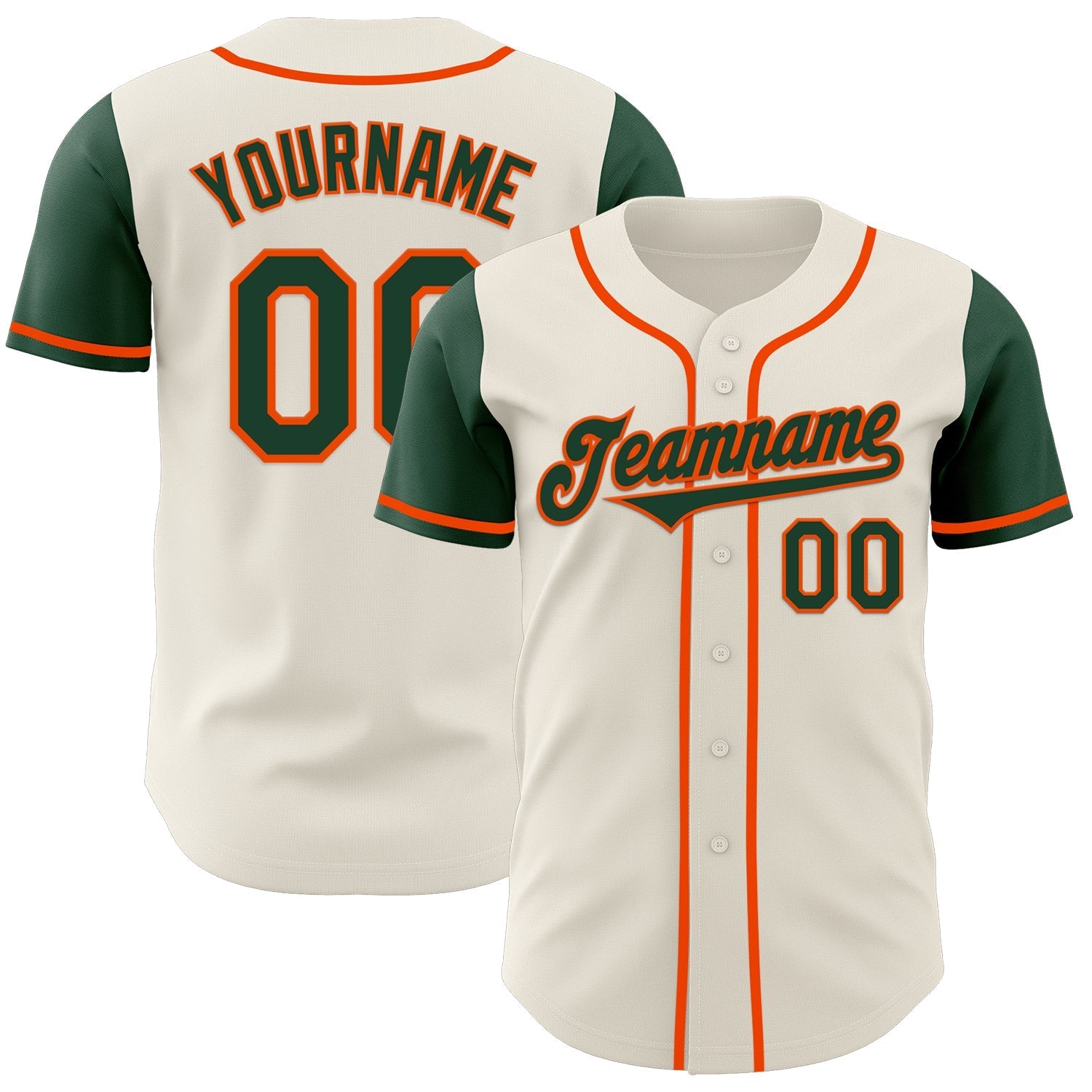 Custom Cream Green-Orange Authentic Two Tone Baseball Jersey baseball jersey product view 1