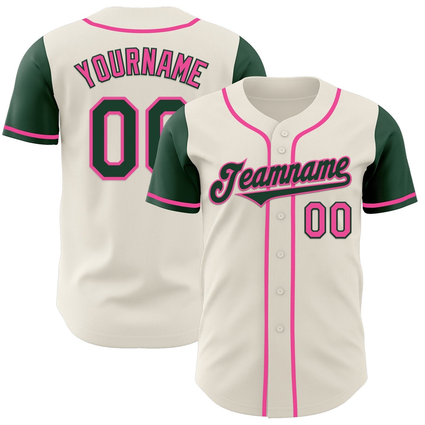 Custom Cream Green-Pink Authentic Two Tone Baseball Jersey baseball jersey product view 1