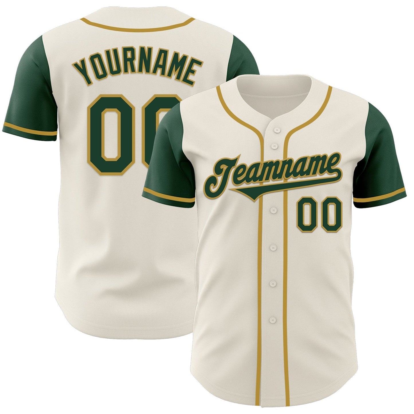 Custom Cream Green-Old Gold Authentic Two Tone Baseball Jersey baseball jersey product view 1