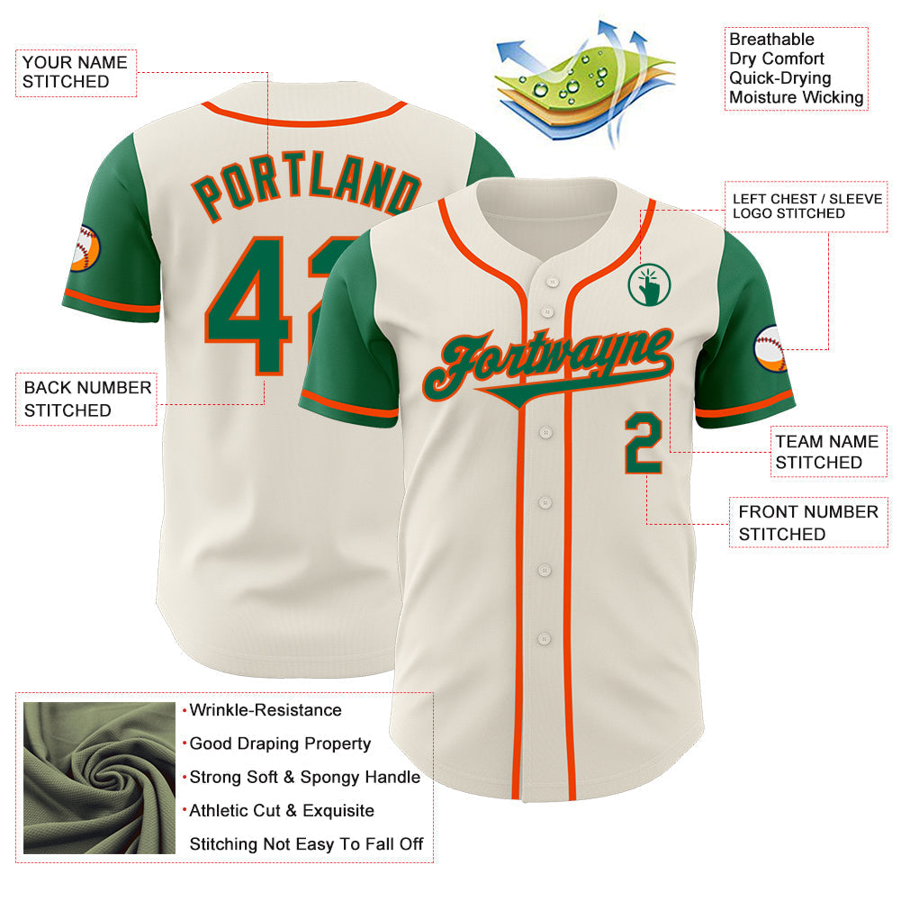 Custom Cream Kelly Green-Orange Authentic Two Tone Baseball Jersey baseball jersey product view 3