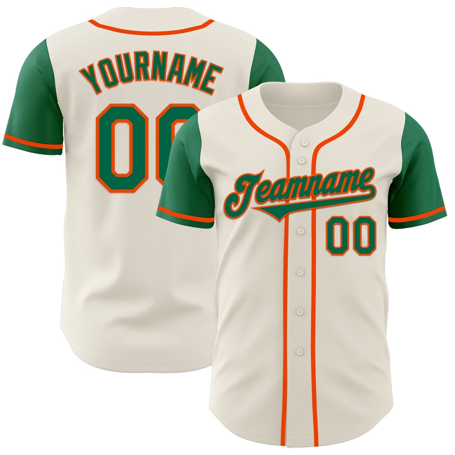 Custom Cream Kelly Green-Orange Authentic Two Tone Baseball Jersey baseball jersey product view 1