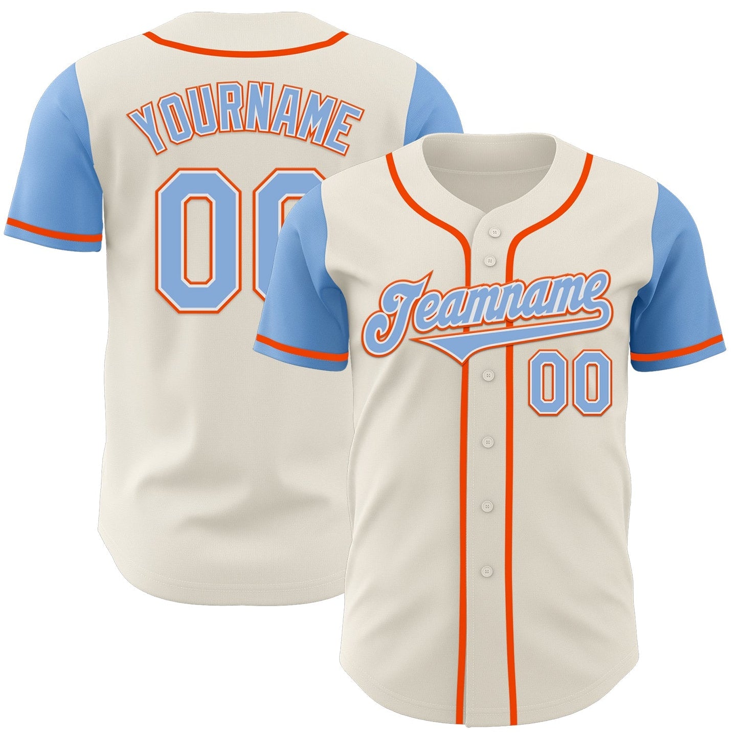Custom Cream Light Blue White-Orange Authentic Two Tone Baseball Jersey baseball jersey product view 1