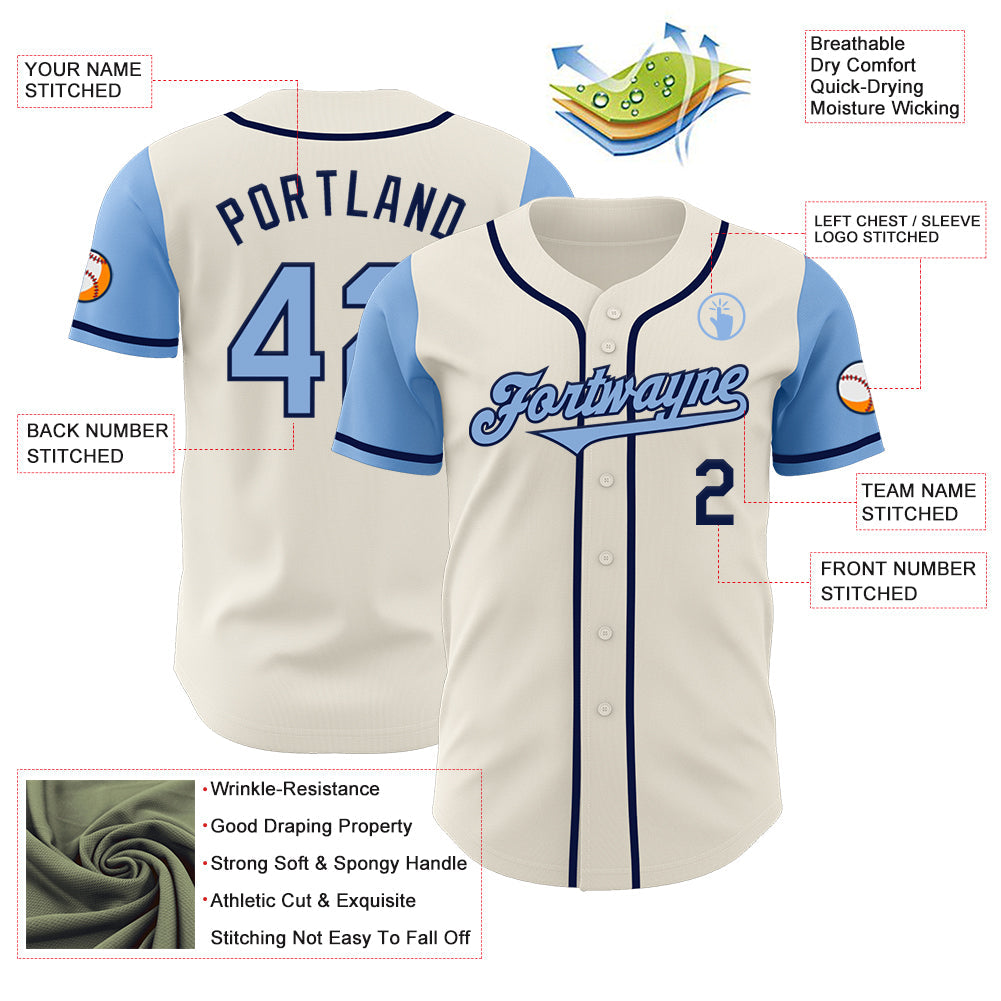 Custom Cream Light Blue-Navy Authentic Two Tone Baseball Jersey baseball jersey product view 3