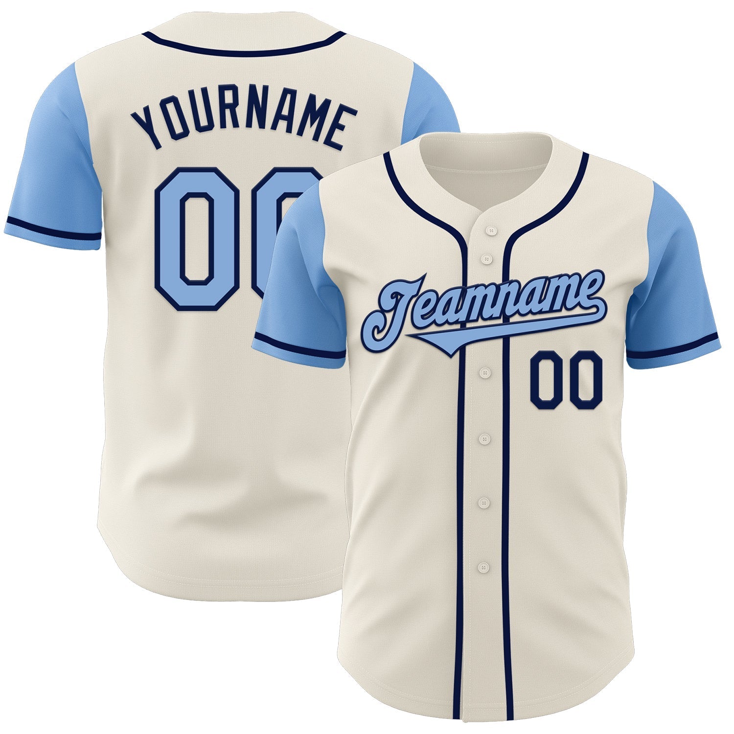 Custom Cream Light Blue-Navy Authentic Two Tone Baseball Jersey baseball jersey product view 1