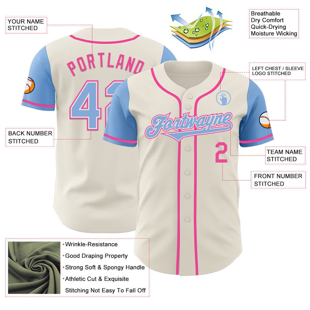 Custom Cream Light Blue White-Pink Authentic Two Tone Baseball Jersey baseball jersey product view 3