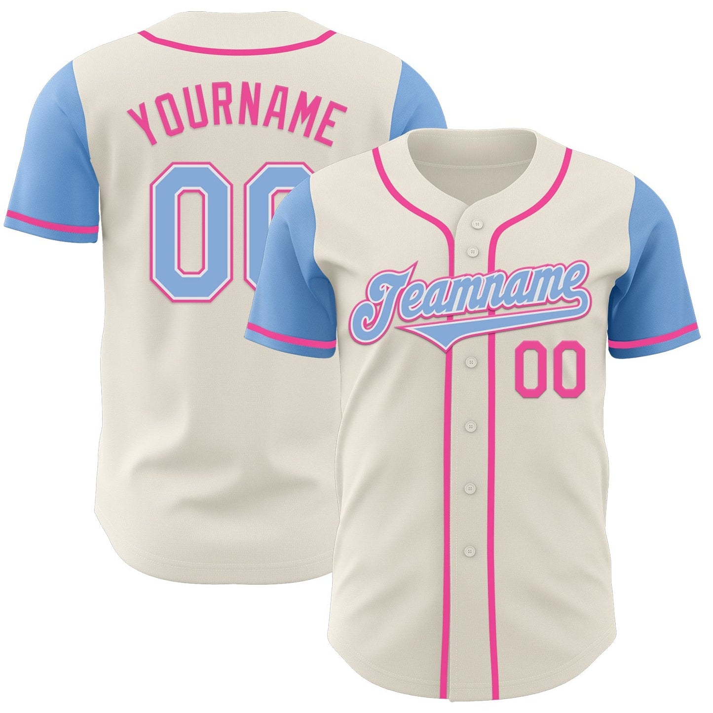 Custom Cream Light Blue White-Pink Authentic Two Tone Baseball Jersey baseball jersey product view 1