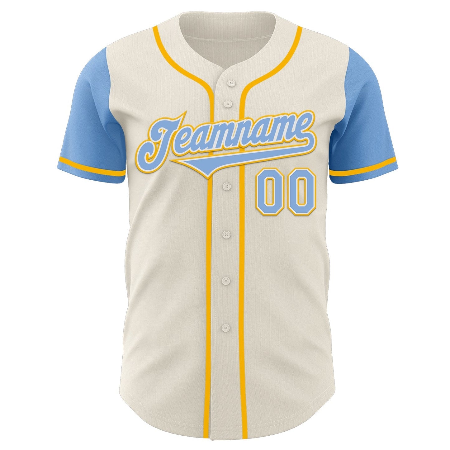Custom Cream Light Blue White-Gold Authentic Two Tone Baseball Jersey baseball jersey product view 2