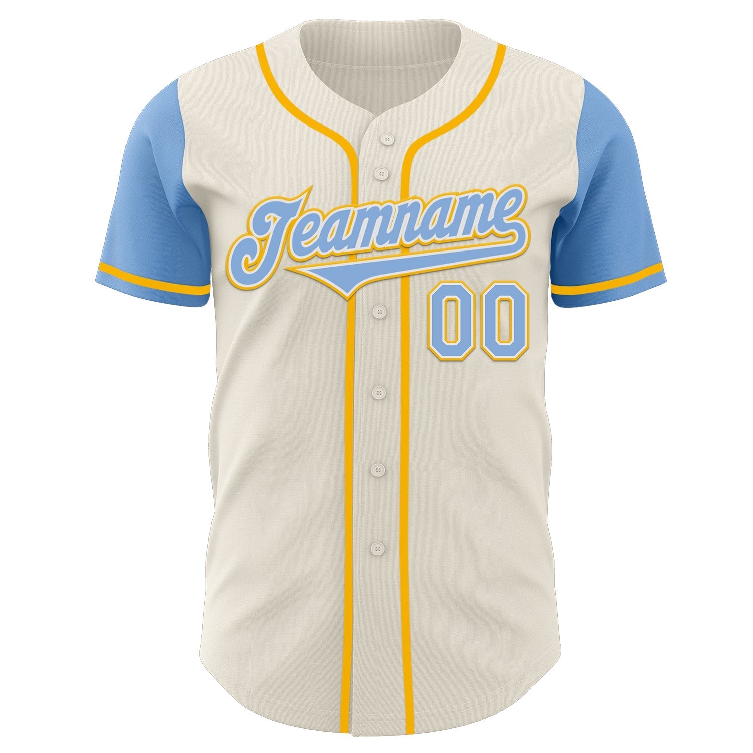 Custom Cream Light Blue White-Gold Authentic Two Tone Baseball Jersey baseball jersey product view 2