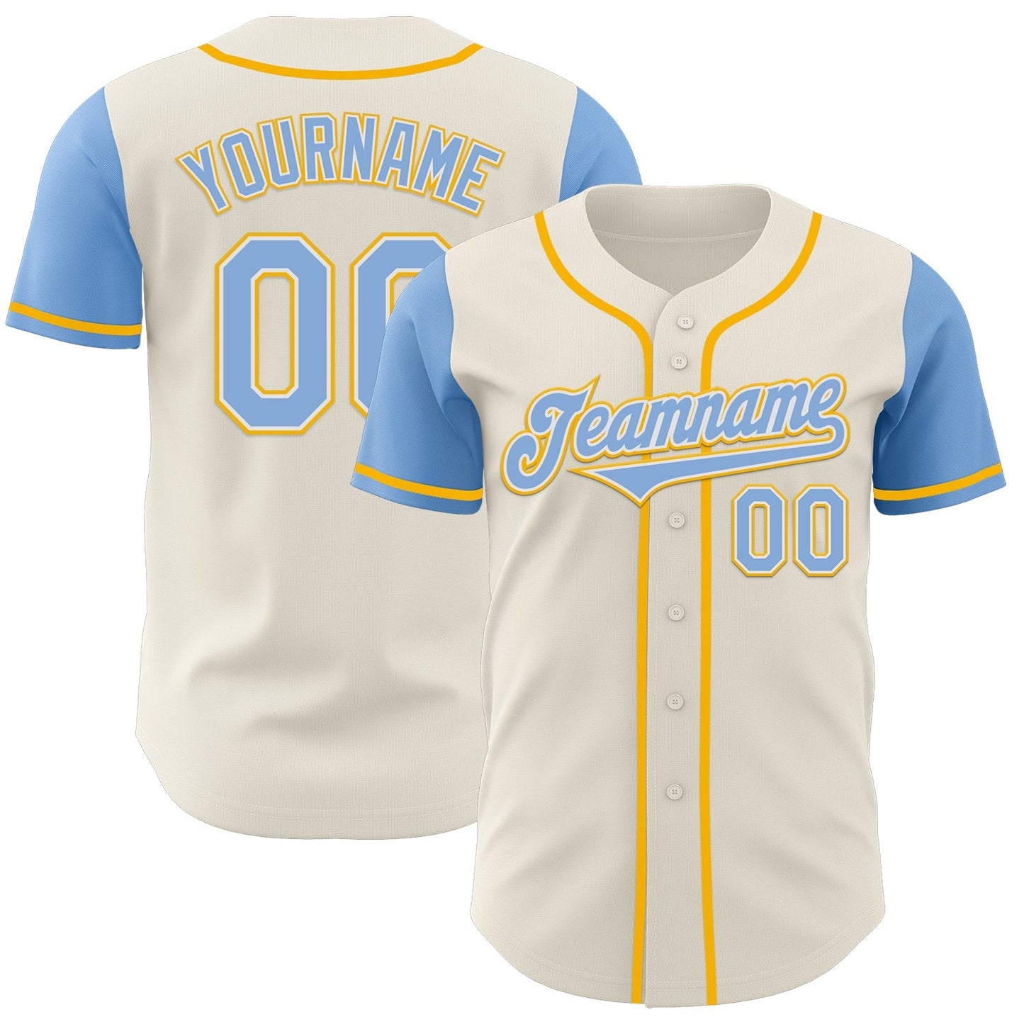 Custom Cream Light Blue White-Gold Authentic Two Tone Baseball Jersey baseball jersey product view 1