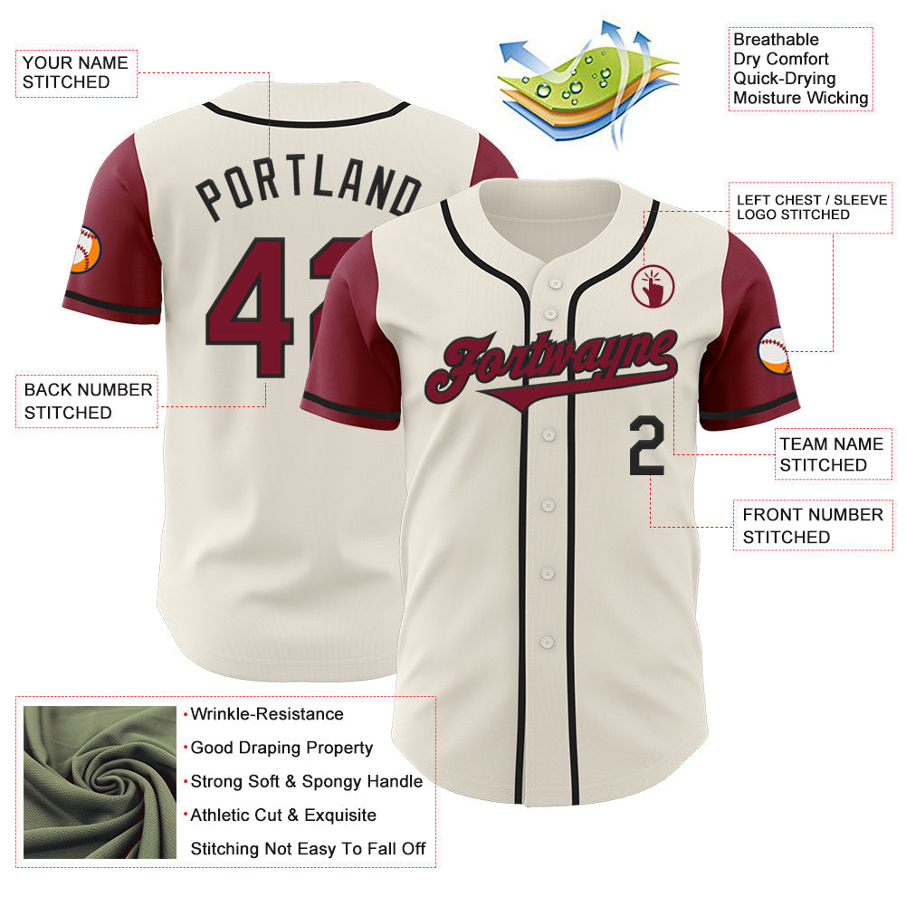 Custom Cream Crimson-Black Authentic Two Tone Baseball Jersey baseball jersey product view 3