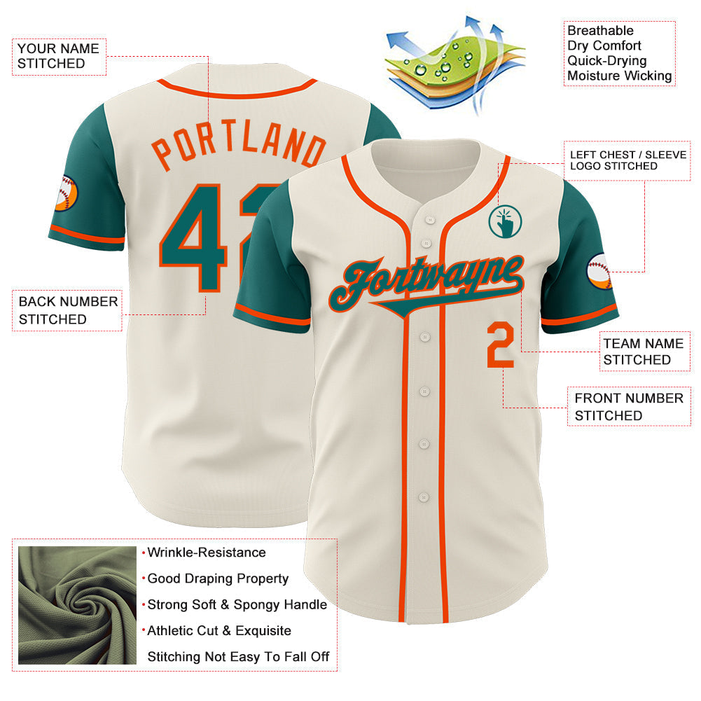 Custom Cream Teal-Orange Authentic Two Tone Baseball Jersey baseball jersey product view 3
