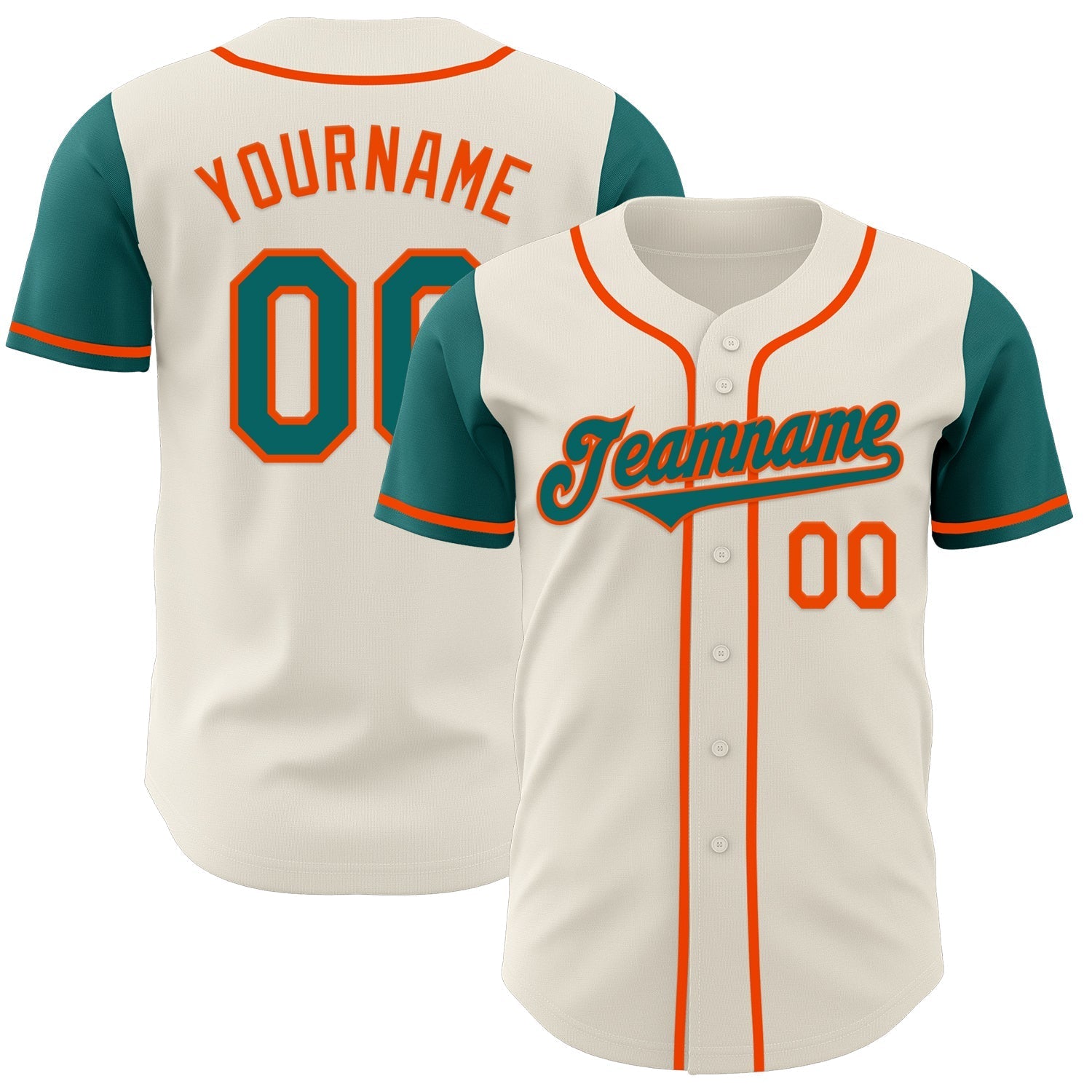 Custom Cream Teal-Orange Authentic Two Tone Baseball Jersey baseball jersey product view 1