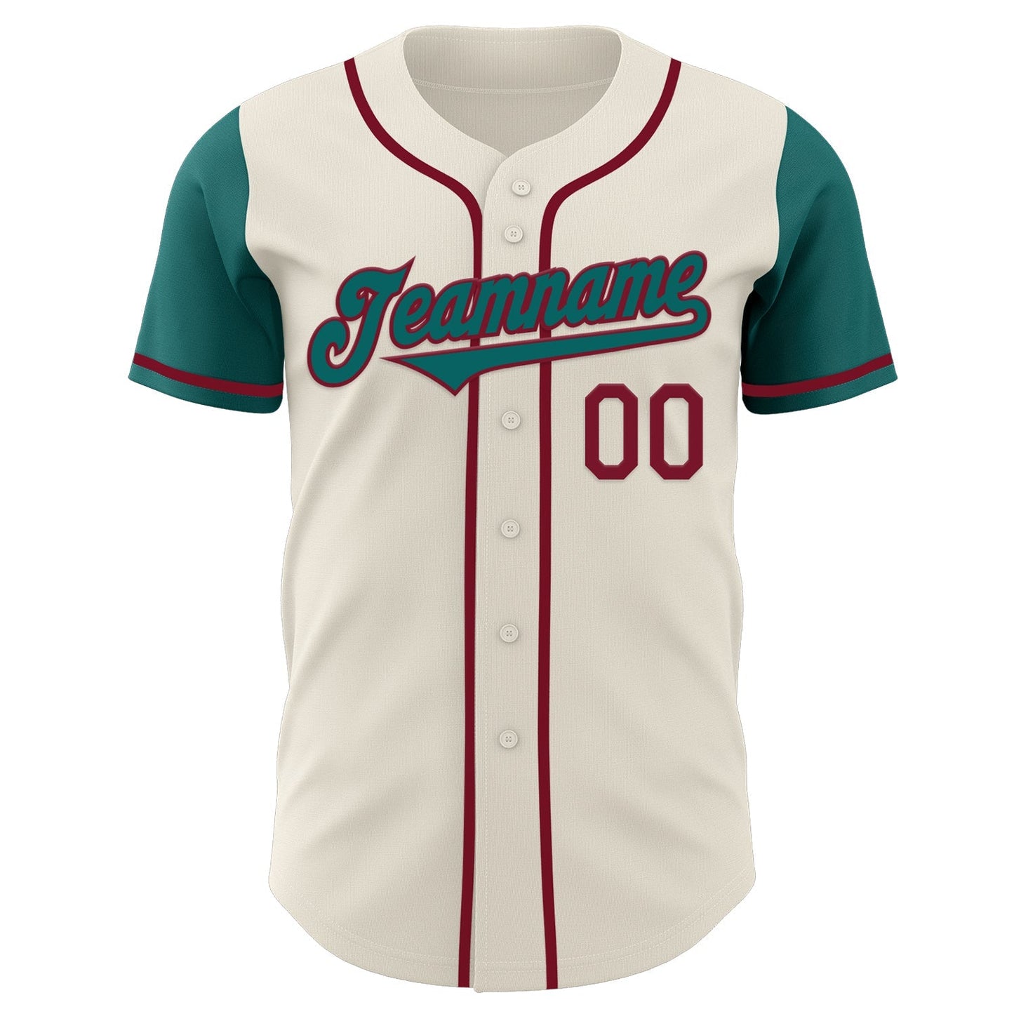 Custom Cream Teal-Crimson Authentic Two Tone Baseball Jersey baseball jersey product view 2
