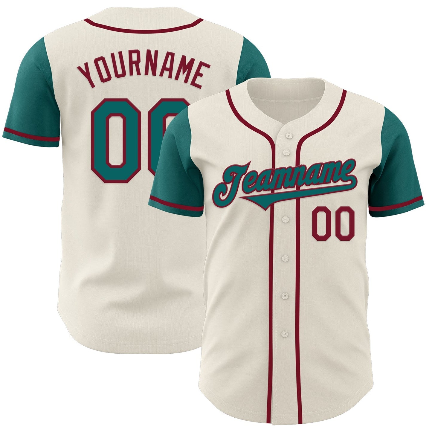 Custom Cream Teal-Crimson Authentic Two Tone Baseball Jersey baseball jersey product view 1