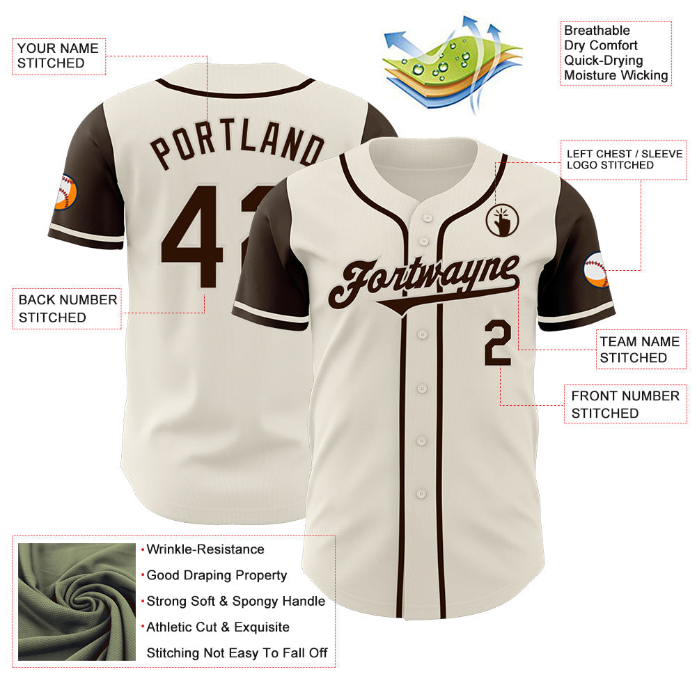 Custom Cream Brown Authentic Two Tone Baseball Jersey baseball jersey product view 3
