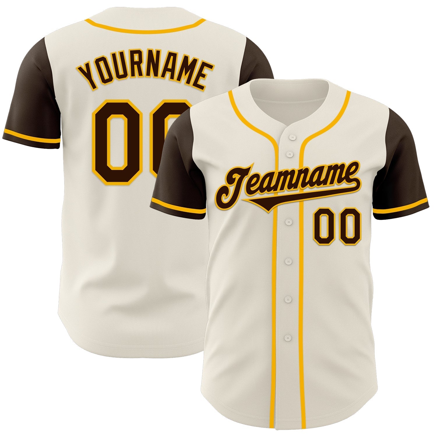 Custom Cream Brown-Gold Authentic Two Tone Baseball Jersey baseball jersey product view 1