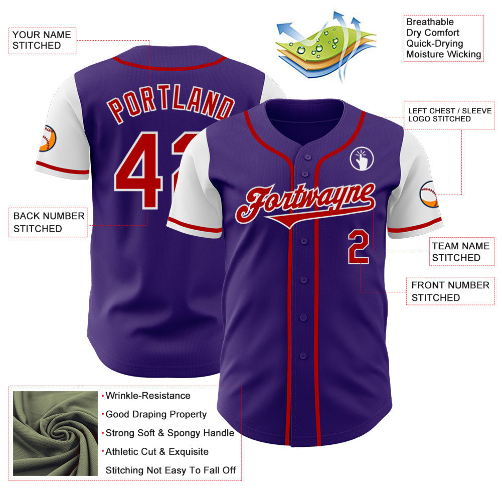 Custom Purple Red-White Authentic Two Tone Baseball Jersey baseball jersey product view 3