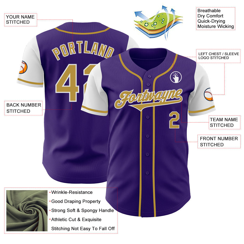 Custom Purple Old Gold-White Authentic Two Tone Baseball Jersey baseball jersey product view 3