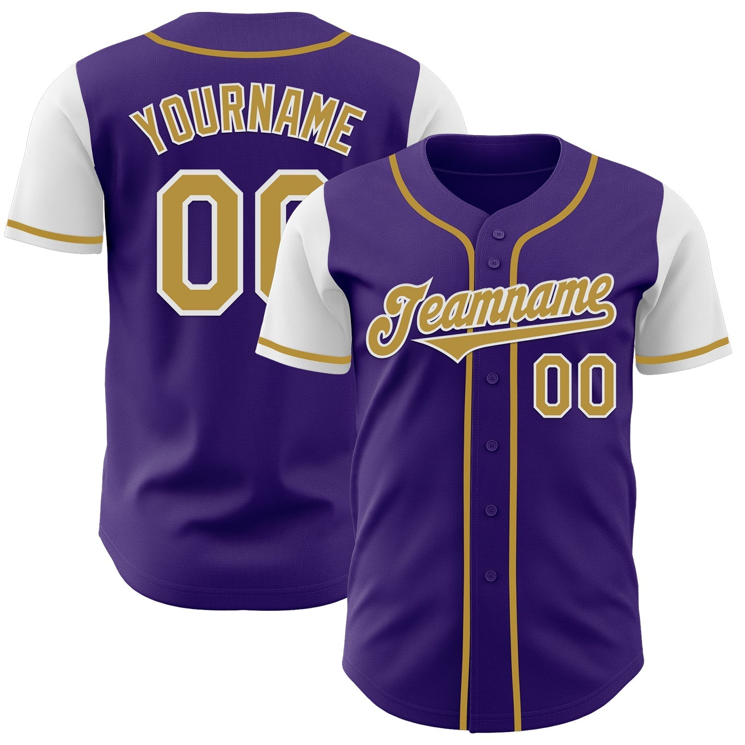 Custom Purple Old Gold-White Authentic Two Tone Baseball Jersey baseball jersey product view 1