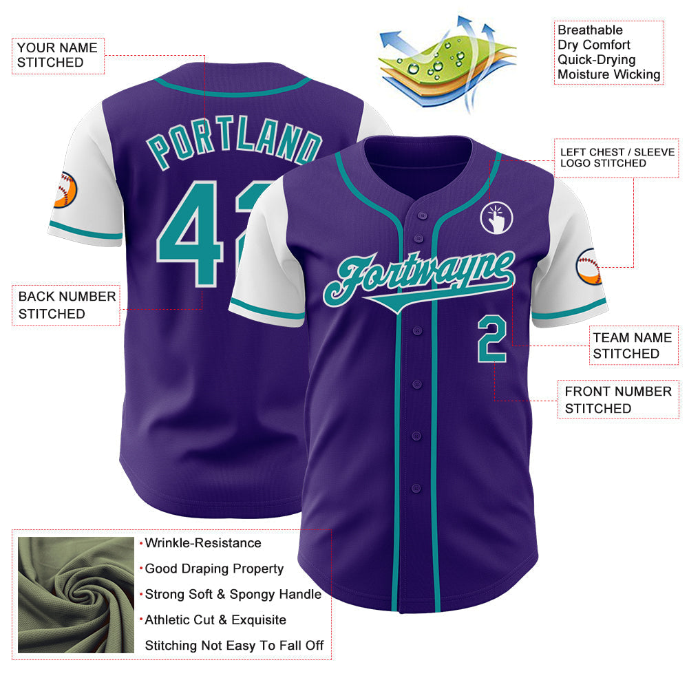 Custom Purple Teal-White Authentic Two Tone Baseball Jersey baseball jersey product view 3