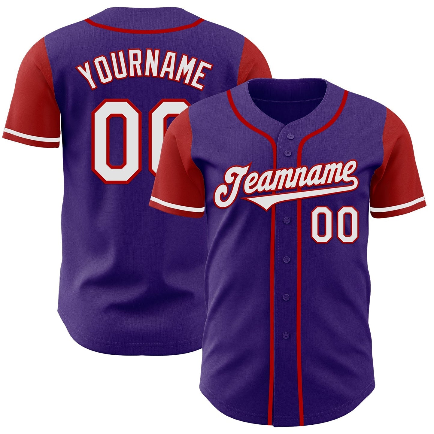 Custom Purple White-Red Authentic Two Tone Baseball Jersey baseball jersey product view 1