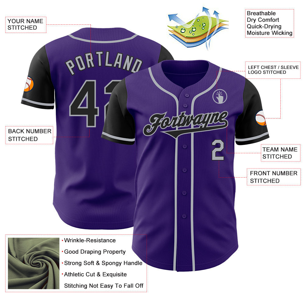 Custom Purple Black-Gray Authentic Two Tone Baseball Jersey baseball jersey product view 3
