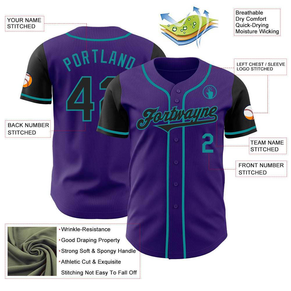 Custom Purple Black-Teal Authentic Two Tone Baseball Jersey baseball jersey product view 3