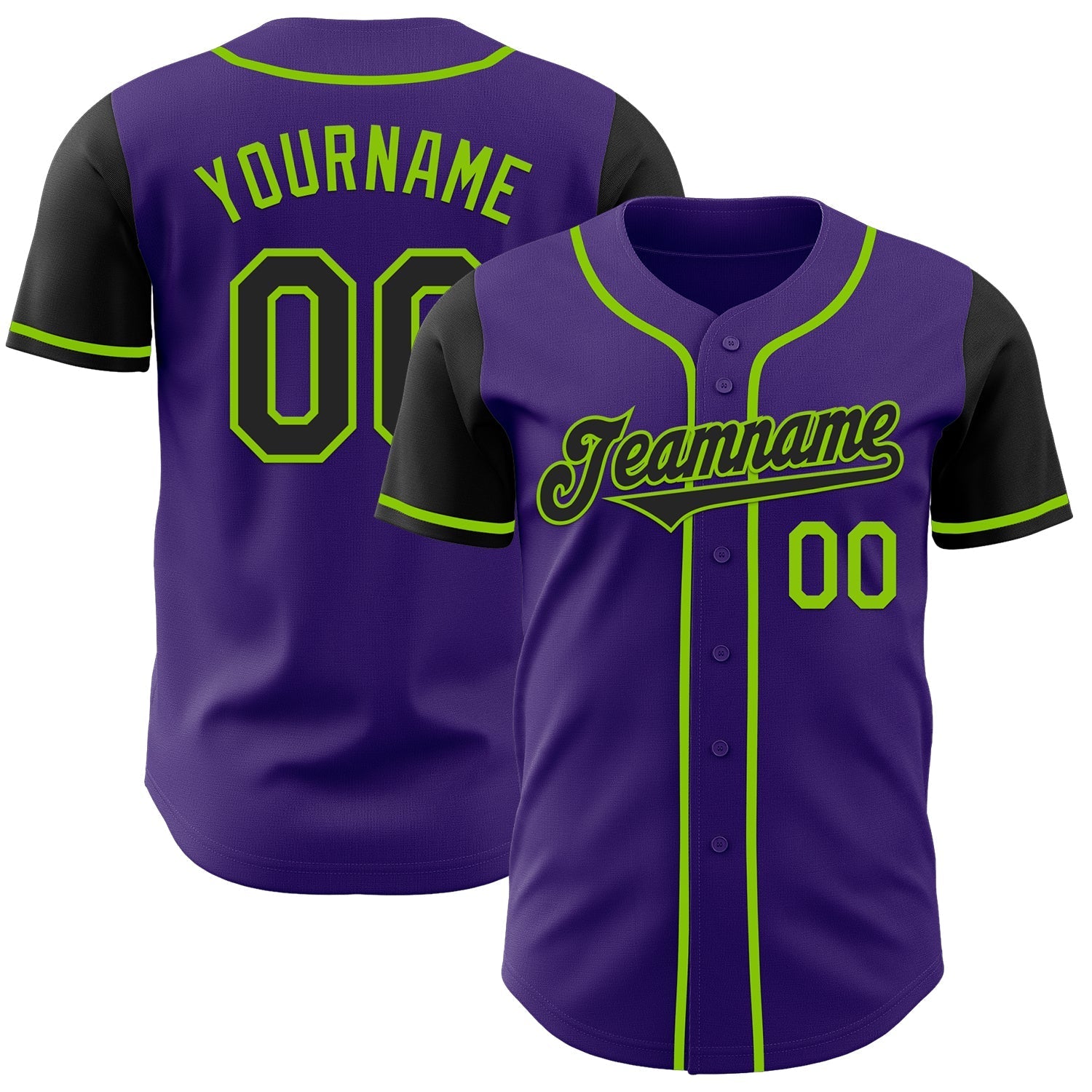Custom Purple Black-Neon Green Authentic Two Tone Baseball Jersey baseball jersey product view 1