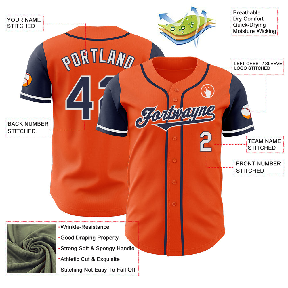 Custom Orange Navy-White Authentic Two Tone Baseball Jersey baseball jersey product view 3