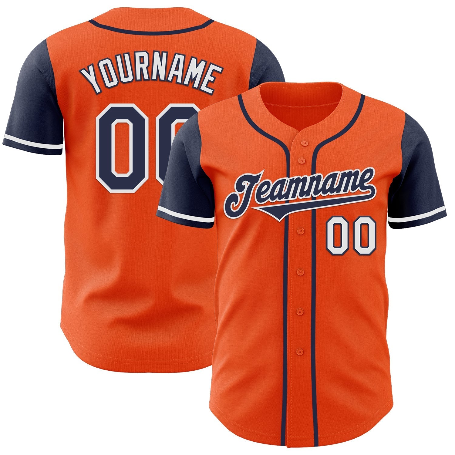 Custom Orange Navy-White Authentic Two Tone Baseball Jersey baseball jersey product view 1